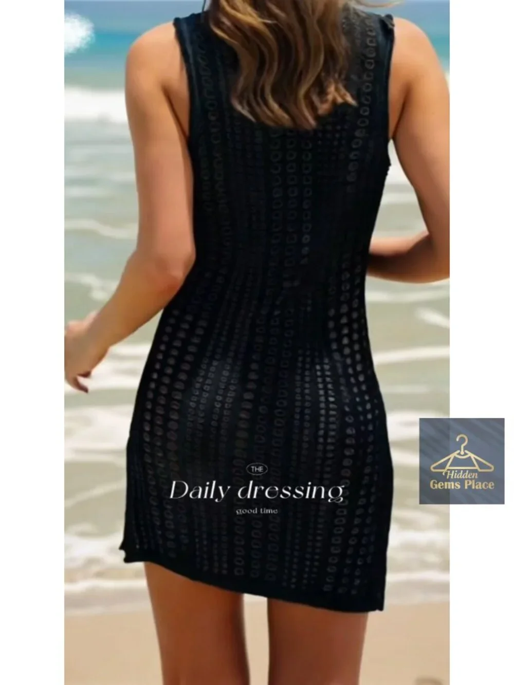 Women's Crochet Swimsuit Coverup Slit Beach Dress Hollow Out Sleeveless